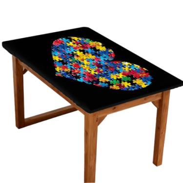 Imagem de hongjinglin Toalha de mesa retangular de 1,8 m com elástico e design de autismo, capa de mesa retangular elástica, impermeável, lavável, protetor de mesa para piquenique, jantar, cozinha, decoração ao