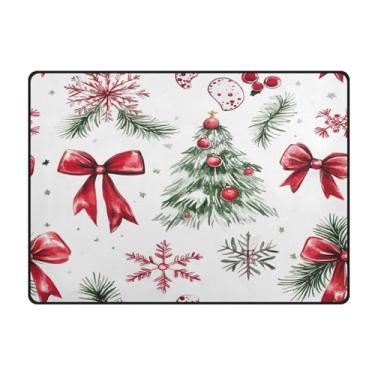 Imagem de Blueangle Tapetes de Natal laváveis de 10 x 13 cm para sala de estar - Tapete ultramacio antiderrapante resistente a manchas, ultrafino, com laços vermelhos, decoração de férias para quarto e