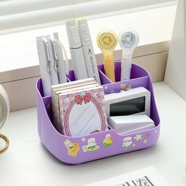 Imagem de Caixa de armazenamento de compartimento, organizador multifuncional de mesa de grande capacidade, cesta de armazenamento de papelaria de escritório, suporte de caneta, atacado de cosméticos (roxo)