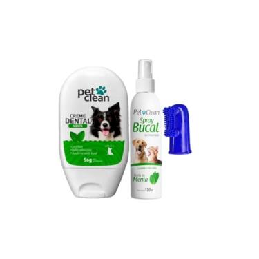 Imagem de Kit Cuidado Bucal Spray Creme Dental Pet Clean (Menta)