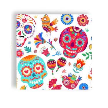 Imagem de Fabuplates Guardanapos de coquetel Fiesta Sugar Skull – 24 guardanapos de papel com 3 camadas de 12,7 x 12,7 cm, design colorido do dia dos mortos com maracas e flores – decorações de festa mexicanas