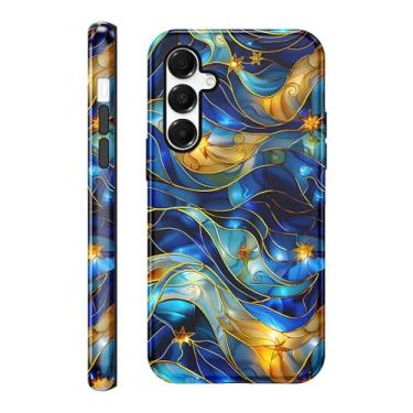Imagem de Vulfwela Capa para celular Galaxy A16 5G de 16,7 cm, capa protetora antiarranhões durável e antiarranhões com design de estrela do oceano azul dourado à prova de choque híbrida de 2 camadas para