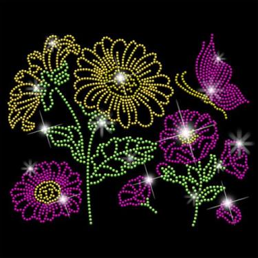 Imagem de SUPERDANT Flores cristal strass ferro na transferência borboleta glitter strass aplique adesivos DIY transferência decalque para roupas camiseta moletom jaquetas saco travesseiros 32 x 24 cm vermelho