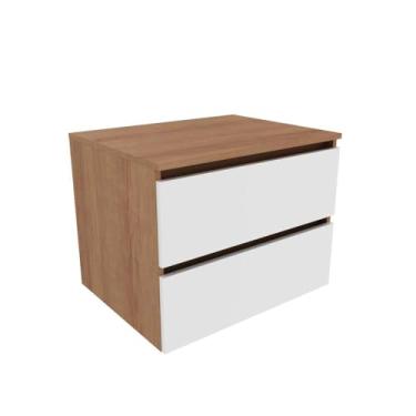 Imagem de Balcão Gabinete Gaveteiro Suspenso 60 cm Organizador Sem Cuba 2 Gavetas Banheiro Marrom e Branco