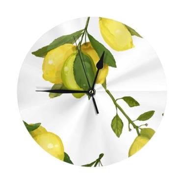 Imagem de ZERAOKE Lemon - Relógio de parede redondo moderno - silencioso sem tique-taque operado por bateria, decoração de mesa ou parede para sala de estar, quarto, escritório.