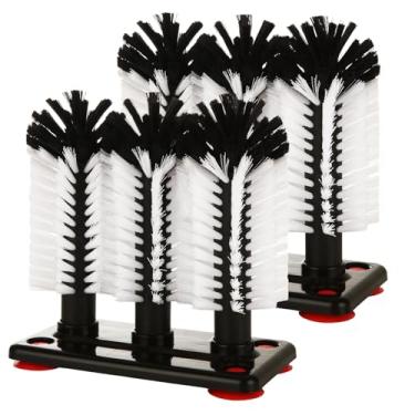 Imagem de STARVAST 2 peças de escova de limpeza de garrafa de água com base de sucção, arruela de vidro preta de barra de cerdas de 3 cabeças, limpador de escova para copo de cerveja de bar, copo de vinho (18 x