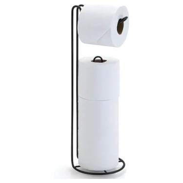 Imagem de Kirk Suporte Porta Papel Higiênico de Chão Aço Preto | Papeleira de Piso para 4 Rolos com Reserva | Organizador Aramado Moderno para Banheiro, Lavabo e Escritório Sem Furos