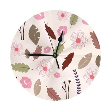 Imagem de ZERAOKE Flores - Relógio de parede redondo moderno - silencioso sem tique-taque operado por bateria, decoração de mesa ou parede para sala de estar, quarto, escritório.