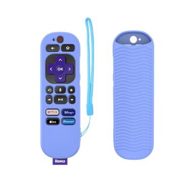 Imagem de Capa para controle remoto por voz compatível com Roku RCA1R 2023 Novo, controle remoto Roku Express com cordão de capa macia, brilha no escuro, capa de controle de silicone antiderrapante (azul)