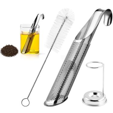 Imagem de Conjunto de infusor de chá de 3 peças com infusor de chá, base e escova de limpeza, infusor de chá de folhas soltas de aço inoxidável 304 para xícara e bule de chá