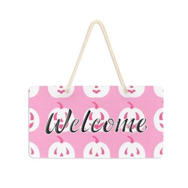 Imagem de Burbuja Placa de boas-vindas de abóboras de Halloween para porta da frente, placa de boas-vindas de PVC para decoração de férias de casa de fazenda, 15 x 28 cm