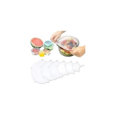 Imagem de Tampas de Silicone Reutilizáveis, Kit com 6 Unidades, Tamanhos Variados (6,5cm a 19,5cm), Livre de BPA, Elásticas, para Potes, Panelas e Frutas