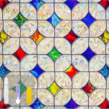 Imagem de QHY Sunshine Película de vitral colorido arco-íris não adesivo película de privacidade reutilizável decorativa para quarto (mosaico arco-íris, 59,9 x 199,9 cm)