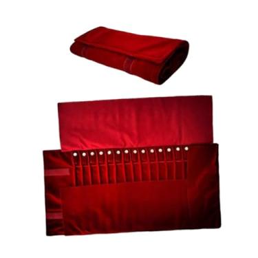 Imagem de oshhni Bolsa organizadora de joias em formato de rolo, ideal para guardar colares e pulseiras. Prática e sem emaranhados, perfeita para viagens, feiras lojas, Vermelho