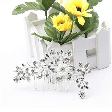 Imagem de Grampos de cabelo para casamento, romântico, cristal, pérola, flor, strass, tiara de noiva, coroa de cabelo, pente de cabelo para noiva (branco)