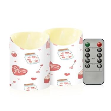 Imagem de Wassud Pacote com 2 velas sem chama com elementos de dia dos namorados com controle remoto, velas realistas cintilantes com temporizador, velas decorativas para Natal, casamento, festa, decoração de
