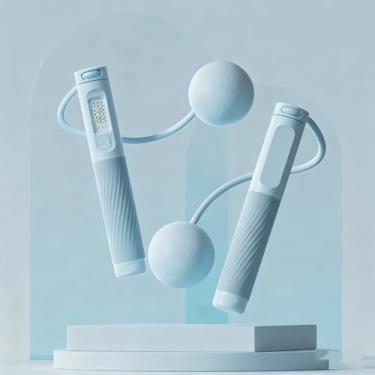 Imagem de Corda de pular, corda de salto sem fio para contador de peso com bola pesada, adequada para fitness e exercícios, azul