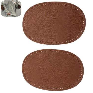 Imagem de YiXjiuBP 2 peças de remendos de cotovelo para jaquetas, remendos de ferro de couro poliuretano, suéter, jaquetas, calças, remendos ovais de cotovelo para joelho, acessórios de restauração, suprimentos