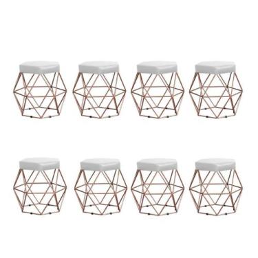 Imagem de Kit 8 Puffs decorativos aramado Vanessa-material sintético branco - GA