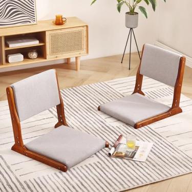 Imagem de Tiita Cadeira de chão com suporte para as costas, cadeiras de tatami de meditação dobráveis, cadeira de encosto com almofada, pacote com 2, assento de cadeira de sala de estar, cinza nogueira