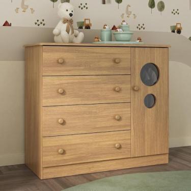 Imagem de Cômoda Infantil 95cm 1 Porta com Vidro e 4 Gavetas Pirulito Multimóveis Mp4469 Madeirado