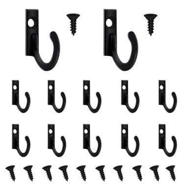 Imagem de Zorythm 12 ganchos para chaveiros - ganchos pequenos pretos para chaves, chapéu, joias, cachecol - gancho de metal de aço único montado na parede - gancho de toalha de cozinha pequeno com 12 parafusos