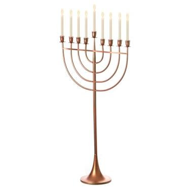 Imagem de Menorá judaico Hanukkah de metal sólido moderno 9 candelabros ramificados, acabamento de cobre grande