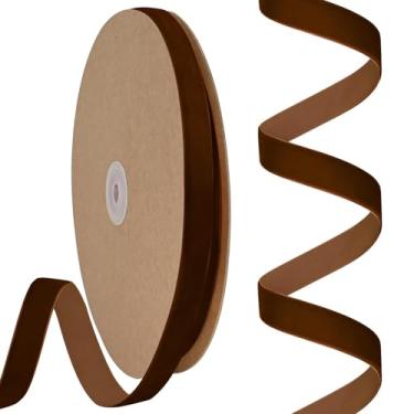 Imagem de Rilisili Fita de veludo marrom 1,5 cm x 25 m de tecido carretel para gargantilha de veludo, decoração de guirlanda de Natal, ornamentos artesanais artesanais para embrulho de presente e fabricação de