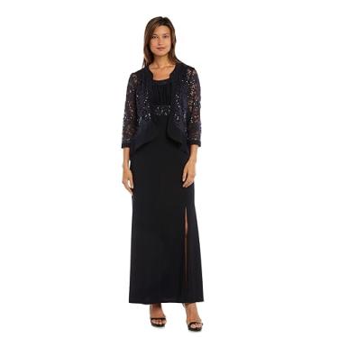 Imagem de Vestido de renda frontal com babados e cintura alta 2 peças, Azul marino, 50