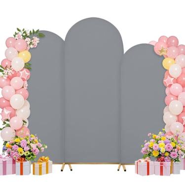 Imagem de Conjunto de capas de arco de 1,8 m de 1,8 m de casamento, arco, suporte de arco, tecido elastano, pano de fundo elástico para decoração de festa de aniversário de casamento, chá de bebê (cinza moky)