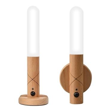 Imagem de Luz Noturna com Sensor de Movimento para Ambiente Interno Estrelas Recarregável Madeira Amarela Quente Regulável Luzes Parede ímã Autoadesivo Quarto Escada Corredor Cozinha 2 Unidades