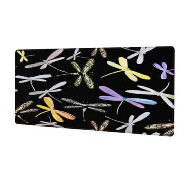 Imagem de Tapete de rato grande com estampa de animal de libélula vintage, impermeável, tapete protetor de mesa estendido para computador, base de borracha antiderrapante para escritório, computador, teclado