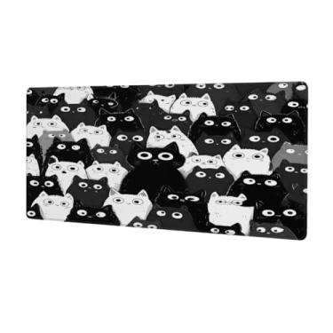 Imagem de Tapete de rato grande gato preto branco à prova d'água tapete protetor de mesa estendido para computador tapete de borracha antiderrapante para escritório, computador, teclado, laptop e mesa de casa