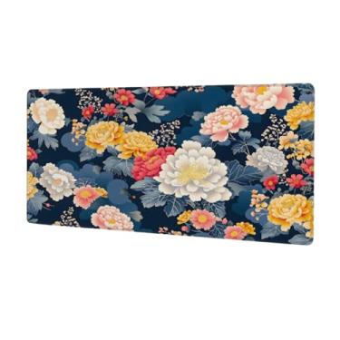 Imagem de Tapete de rato colorido com flor japonesa grande, impermeável, protetor de mesa estendido, tapete de borracha antiderrapante para escritório, computador, teclado, laptop e mesa de casa, mouse pad de