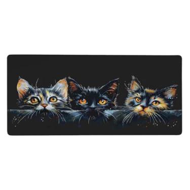 Imagem de Tapete de rato preto grande gato fofo à prova d'água tapete protetor de mesa estendido para computador base de borracha antiderrapante para escritório, computador, teclado, laptop e mesa de casa