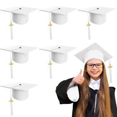 Imagem de Demonwer 6 Pcs Graduation Caps White Graduation Cap Grad Hats with Tassel Graduation Gifts for Preschool Kindergarten Students School Graduation Celebration Party Supplies