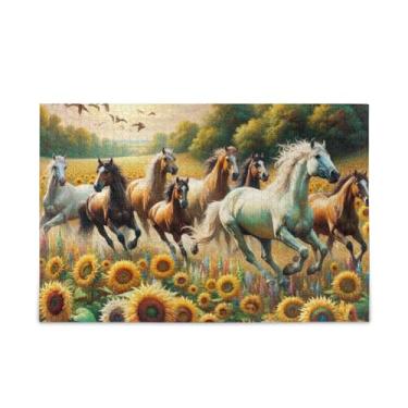 Imagem de Quebra-cabeça com 1000 peças, girassóis e cavalos de corrida, resistente de 2 mm, quebra-cabeça engraçado para adultos