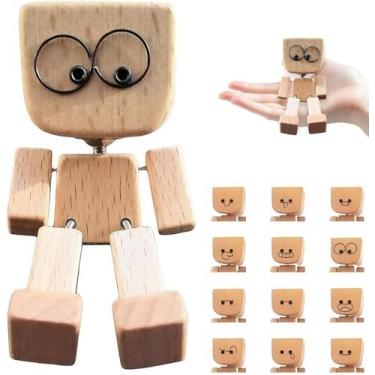 Imagem de KQLHLHDYZ Shaking Wooden Man Figurine, Little Wooden Figure That Sways with 12PCS Magnetic Expressions, Funny Stocking Stuffers for Women Men Office Desktop Car Dashboard Home Decor