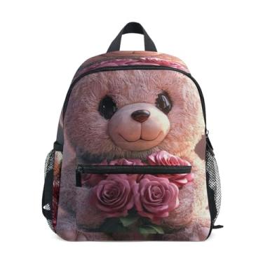Imagem de GAIGEO Cute Teddy Bear Roses Children's Backpack Toddler Backpack for Girls with Front Pocket, Safety Whistle for Ages 3-8