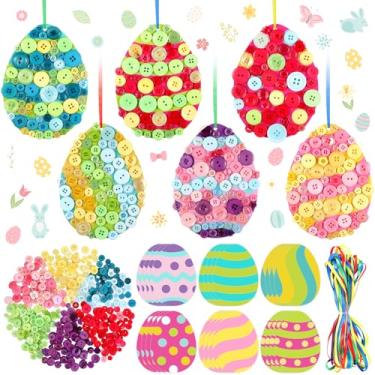 Imagem de PullCrease 24 Pcs Easter Egg Button Craft Kit, Self-adhesive Egg Cardstock with Colorful Ribbon, About 1200 Mixed Color Buttons, DIY Easter Card Art Set for Spring Home Decor and Holiday Craft Display