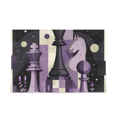 Imagem de Quebra-cabeça de 1000 peças de xadrez roxo, papel e madeira composta para adultos com bolsa de armazenamento