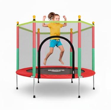 Imagem de Cama Elástica Pula Pula Infantil Trampolim 1,40 Metros Com Rede De Proteção Lona Preta Ziper De Segurança Kroys Brinquedos Suporta Até 45kg