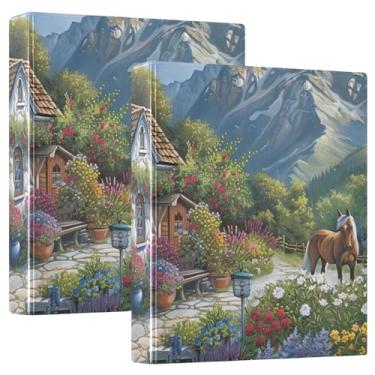 Imagem de Little Cottage fichário de prancheta de flores coloridas com 3 anéis organizador de fichários para escola e escritório, pacote com 2