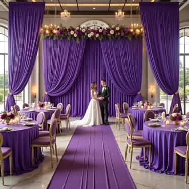 Imagem de PartyVillage Cortina de fundo roxo profundo de 3,5 m × 4,8 m para festas de casamento, 2 painéis sem vincos, pano de fundo de poliéster de 3,5 m, drapeado nas costas para fundo de fotografia de
