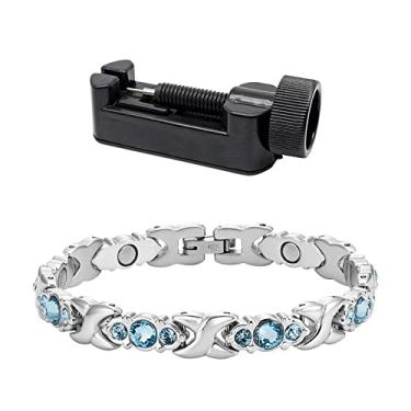Imagem de Pulseira magnética feminina Blue Crystal prata corrente de aço inoxidável nova pulseira presente (adicionar ferramenta MBS196S)