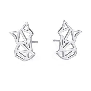 Imagem de Brincos de raposa femininos de aço inoxidável estilo geométrico de raposa joias de animais, Aço inoxidável, Sem pedra preciosa