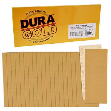 Imagem de Lixa Dura-Gold Premium – 180 – Tamanho 1/3 de folha de madeira dourada, 8 x 23 cm com suporte de gancho e laço – Caixa com 20 folhas – Areia de mão, lixamento de bloco, use lixadeira Jitterbug – Carpintaria, automóvel