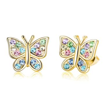 Imagem de Sepfavo Brincos de borboleta de cristal, incrustados com zircônia, brincos de prata de diamante hipoalergênicos para crianças, presente de nascimento, aniversário, dia dos namorados, dia das mães