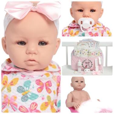 Imagem de Boneca Reborn De Silicone Recém Nascida Olhos Azuis Fofa - Cegonha Reb