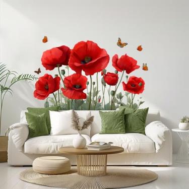 Imagem de Adesivos de parede de flores, adesivos de vinil removíveis, adesivos de parede florais de libélulas coloridas para quarto, sala de estar, decoração de berçário